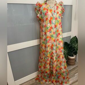 Jade Floral Dress with Ruffle Details